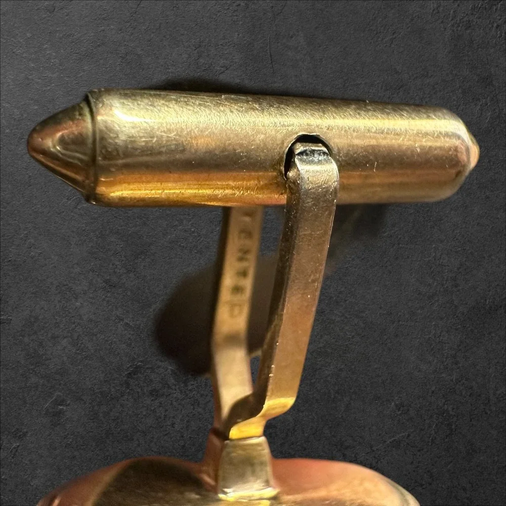 Krementz‎ Cufflinks Mens OS Gold Tone Vintage Patented Oval Concentric Border